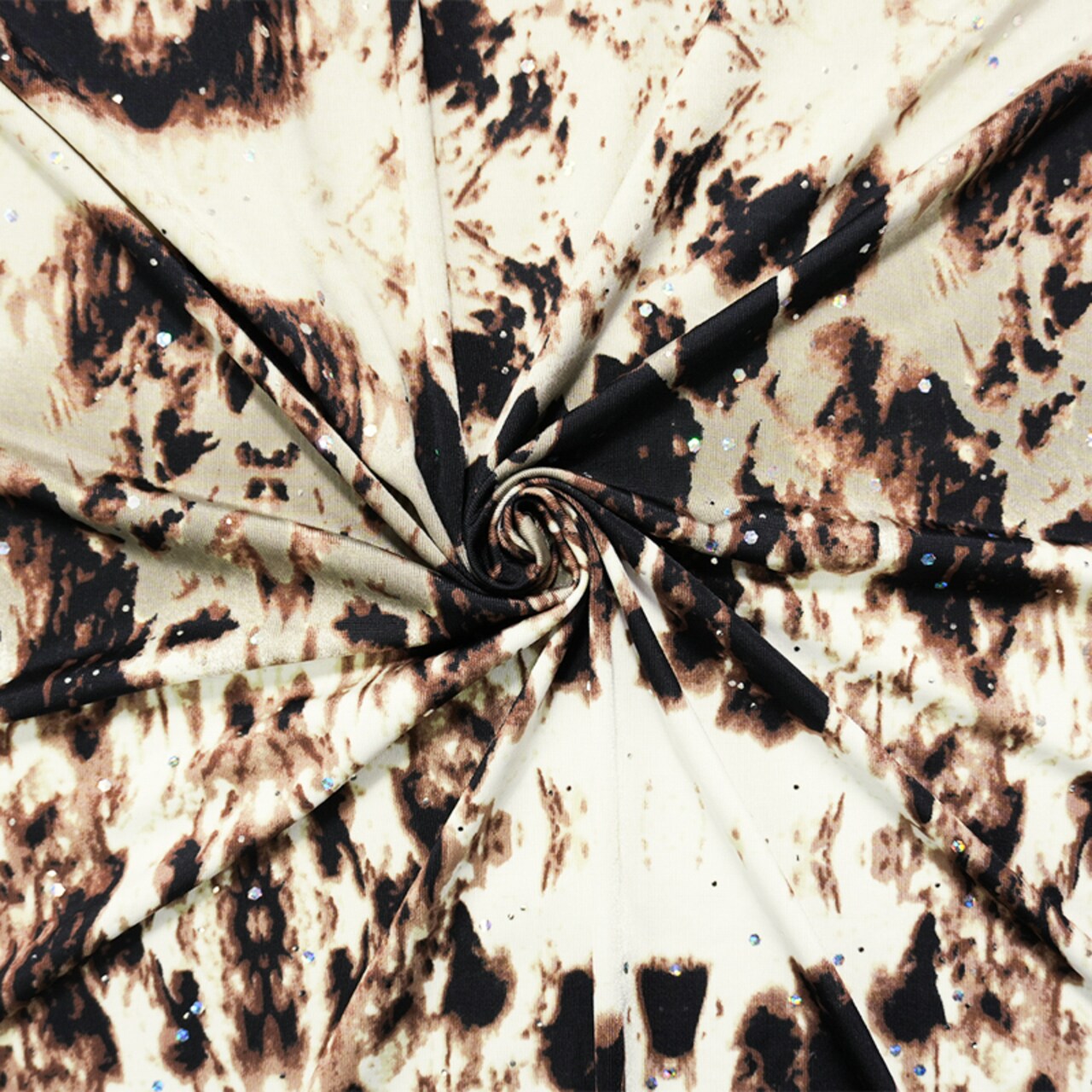 Brown-Multi Poly Stretch Abstract Foil Printed Jersey Knit Fabric By the Yard